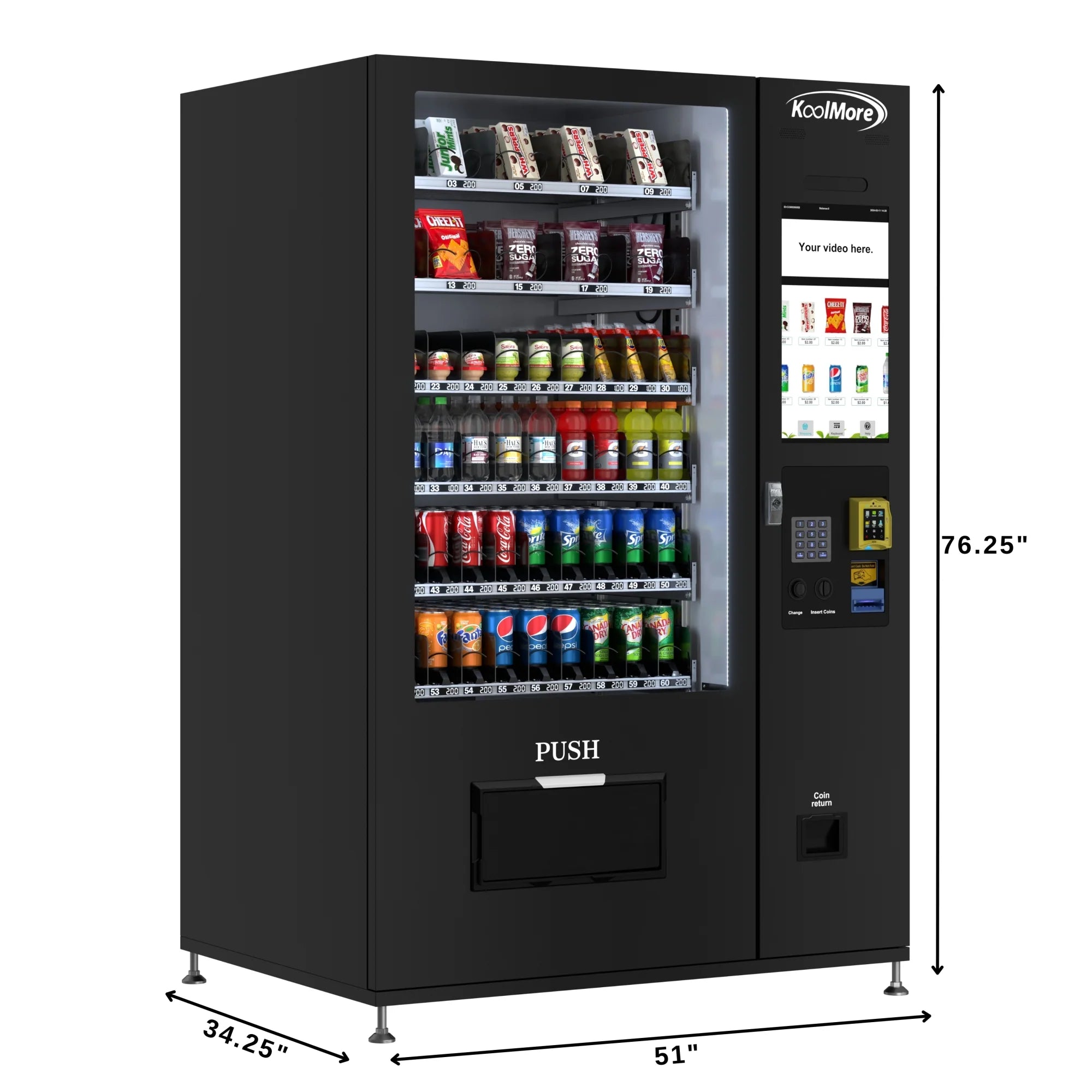 Koolmore KM-VMRT-50-BR | Touch Screen 60 Slots Refrigerated Vending Machine w/ Bill Acceptor