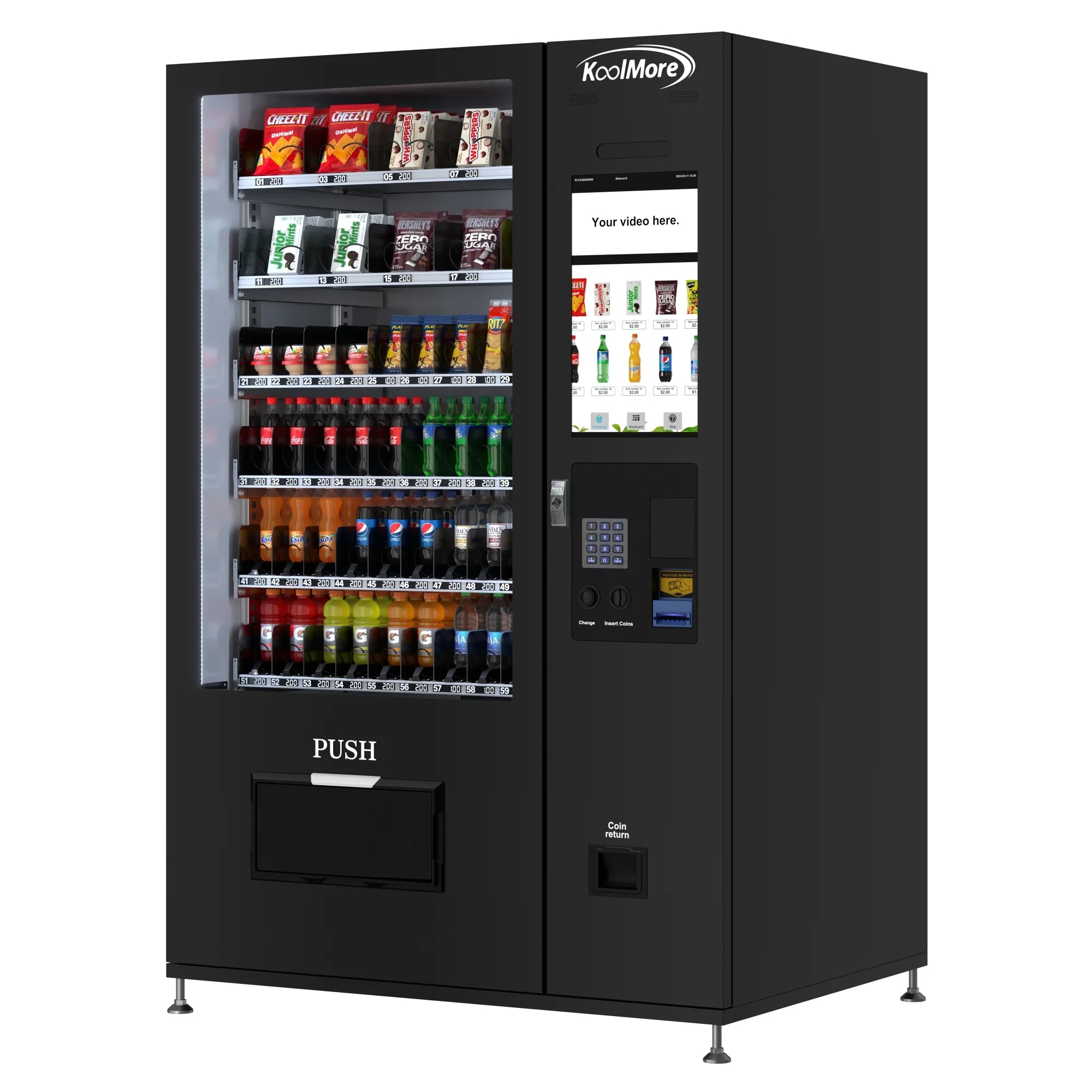 Koolmore Touch Screen 60 Slots Refrigerated Vending Machine w/ Coin/Bill Acceptor