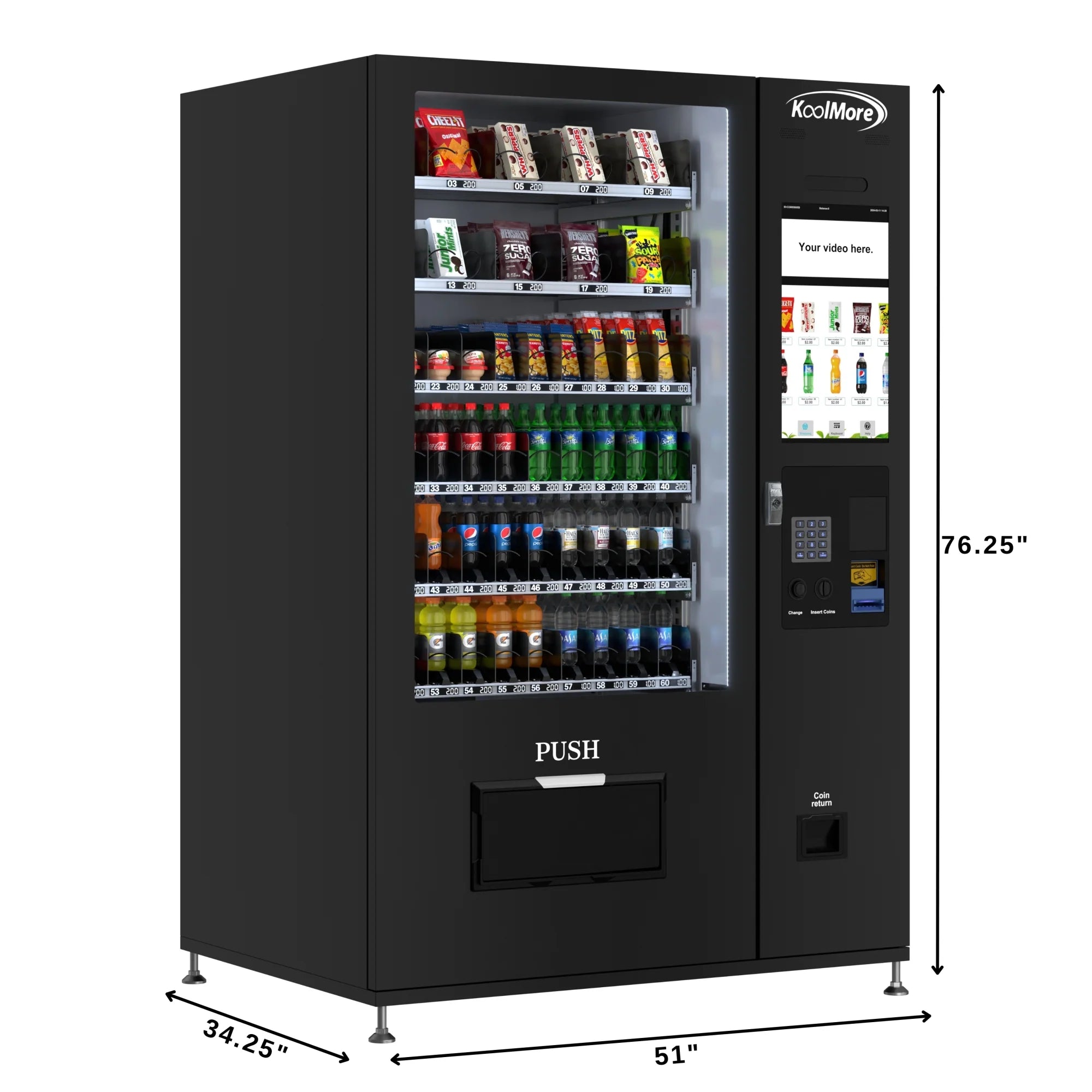 Koolmore Touch Screen 60 Slots Refrigerated Vending Machine w/ Coin/Bill Acceptor