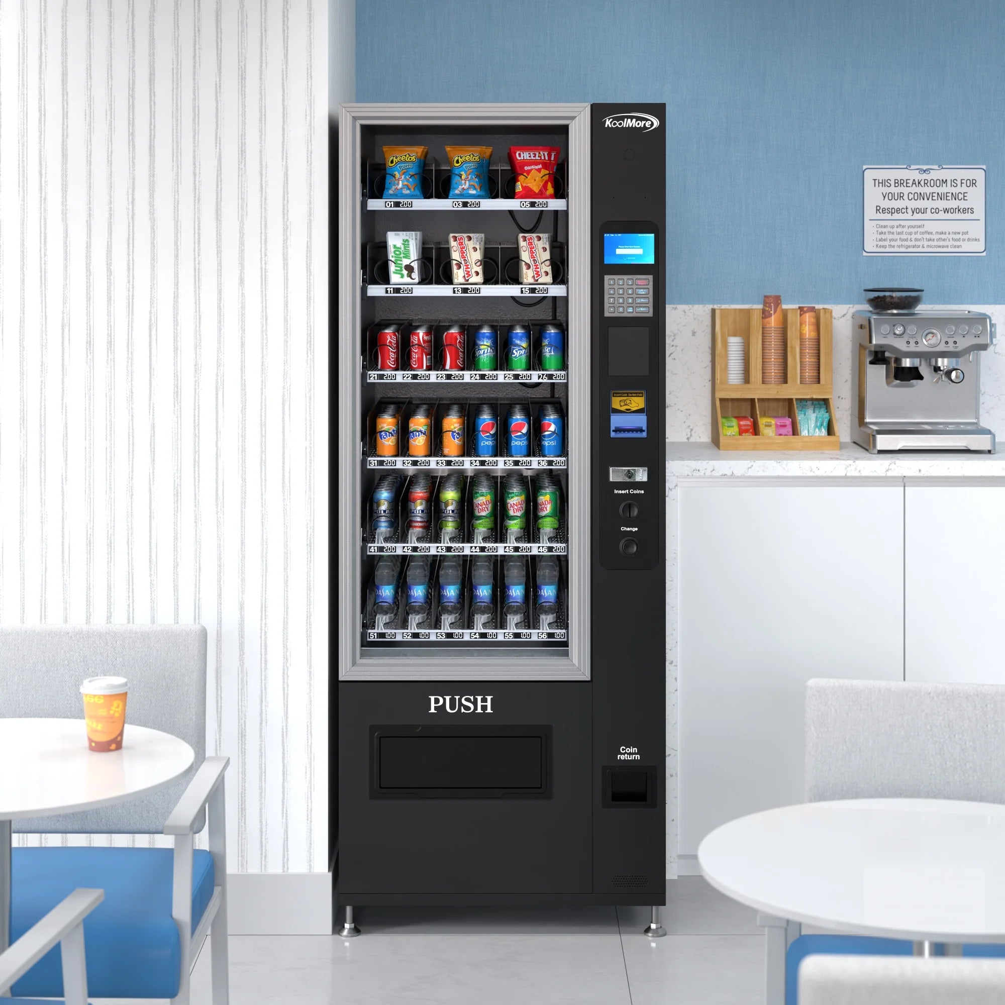 Koolmore 36 Slots Refrigerated Vending Machine w/ Coin/Bill Acceptor