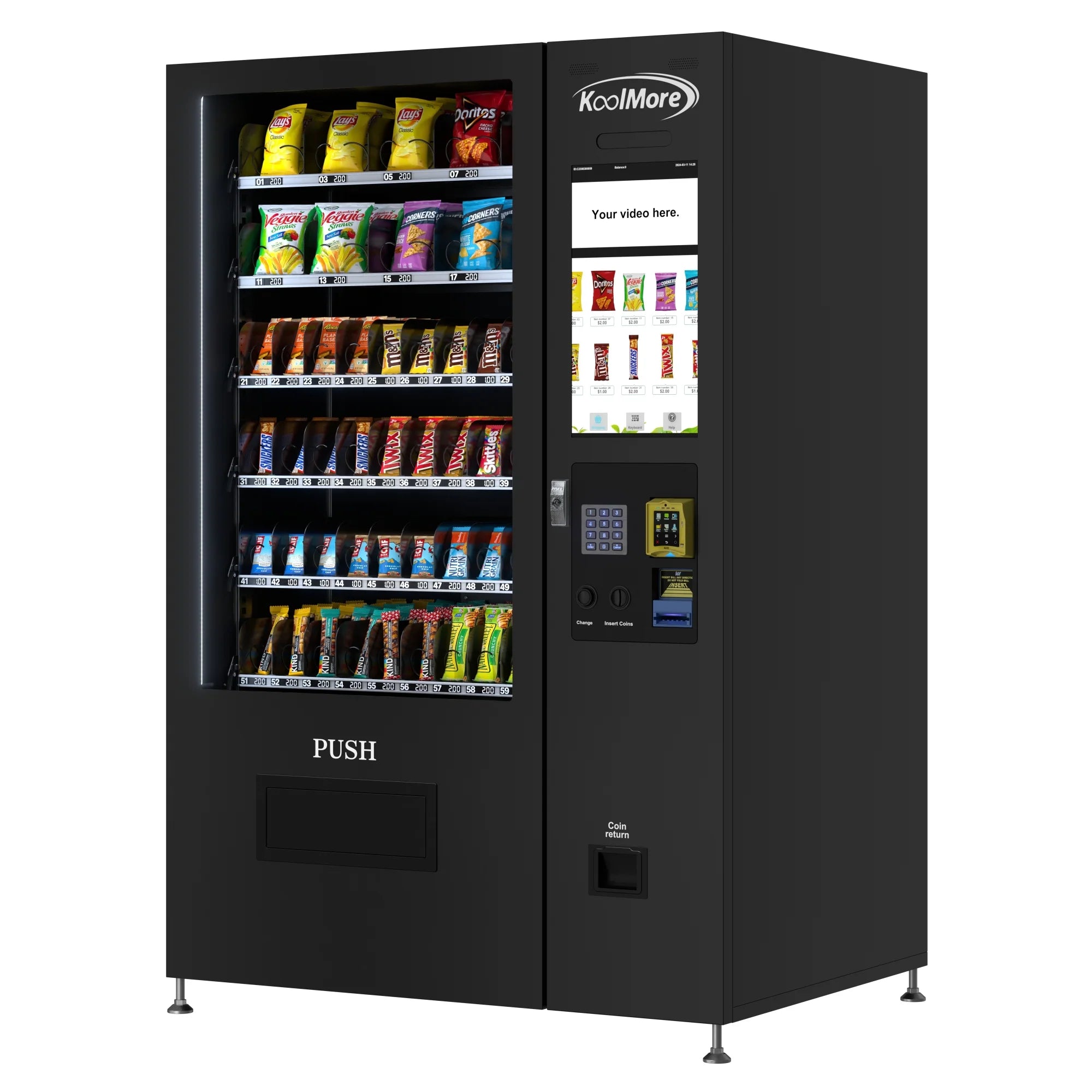 Koolmore Touch Screen 60 Slots Non-Refrigerated Vending Machine w/ Coin/Bill Acceptor