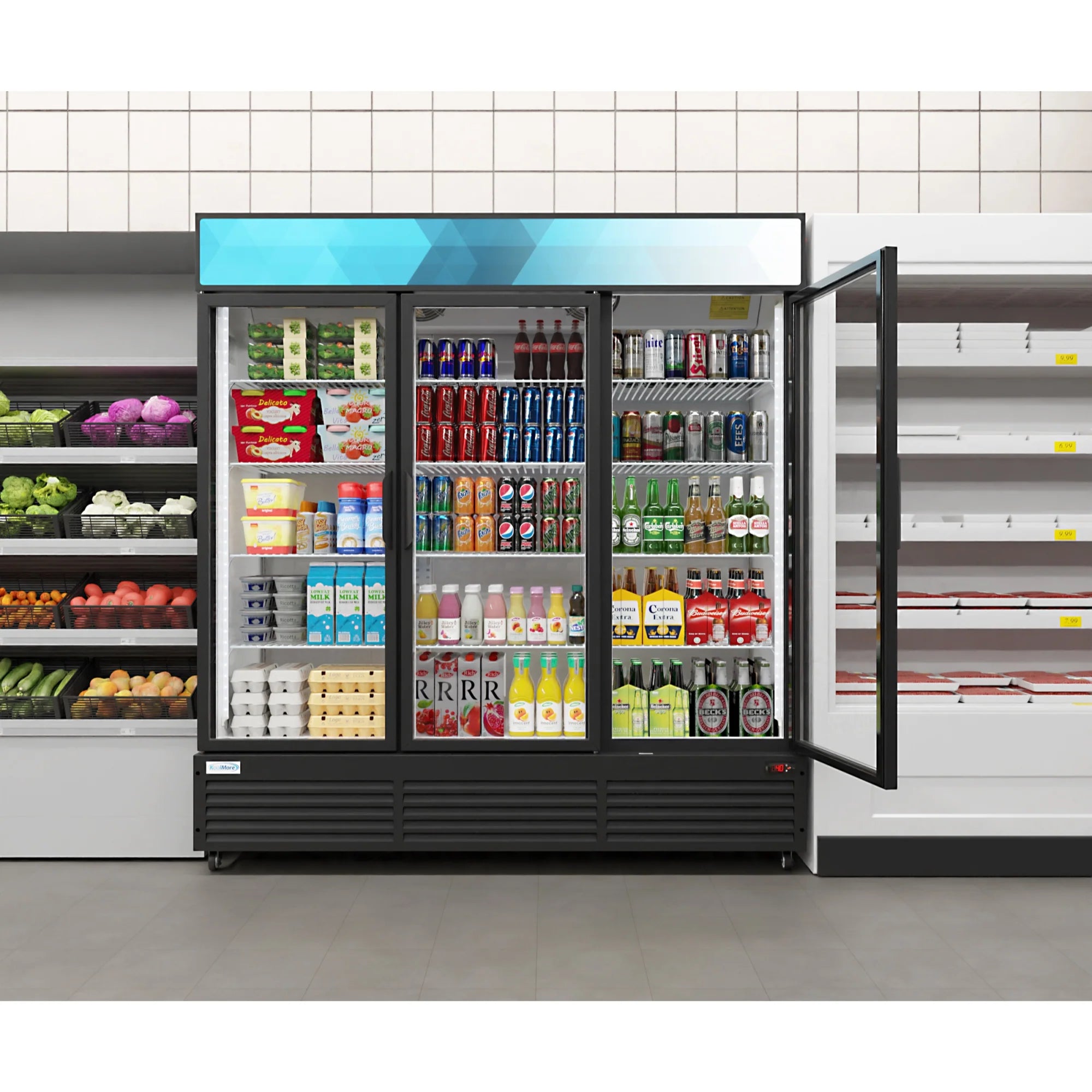 Koolmore MDR-3GD-63C | 71" Wide 3 Glass Door Merchandiser Refrigerator