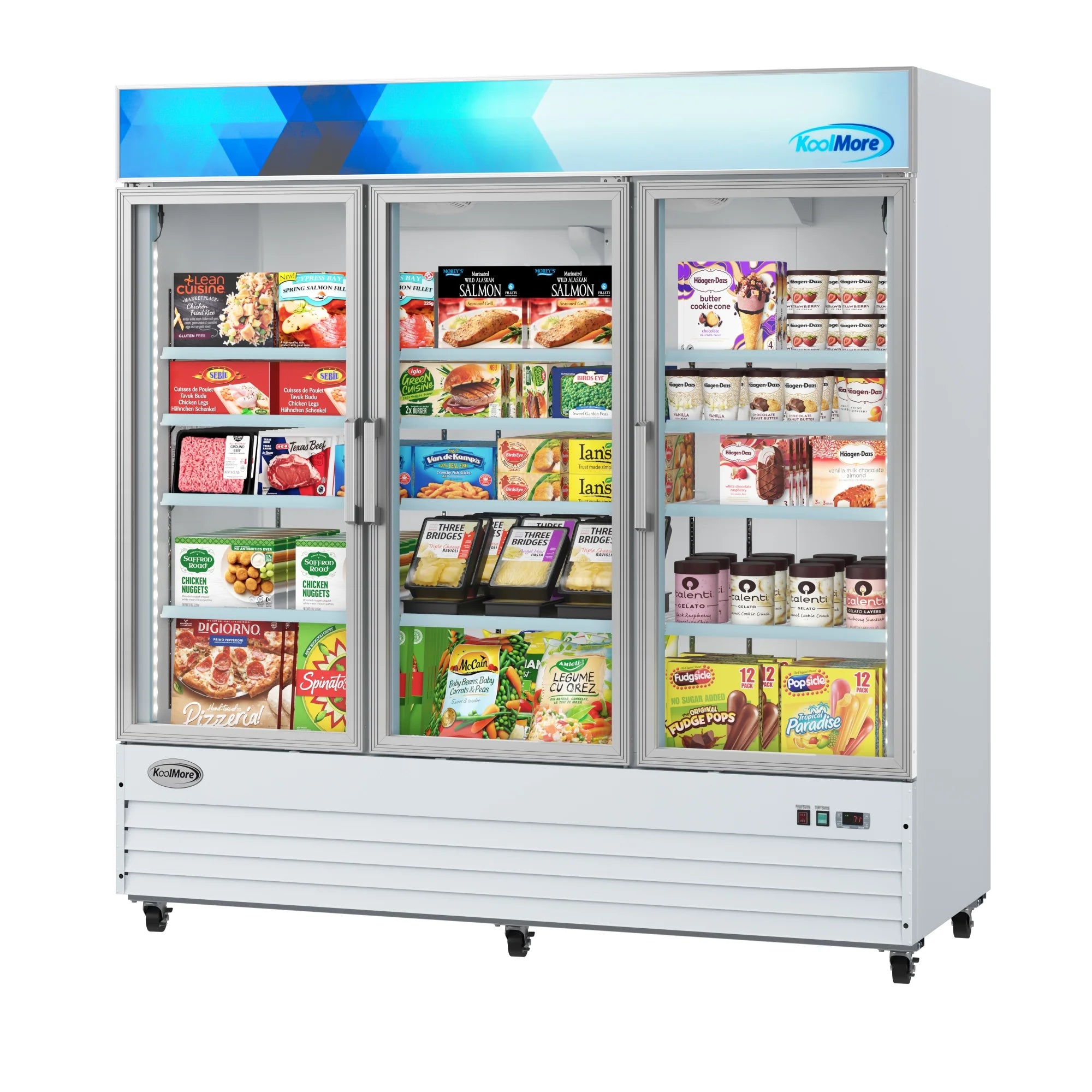 Koolmore MDF-3GD-52C-WH | 80" Wide 3 Glass Door Merchandiser Freezer