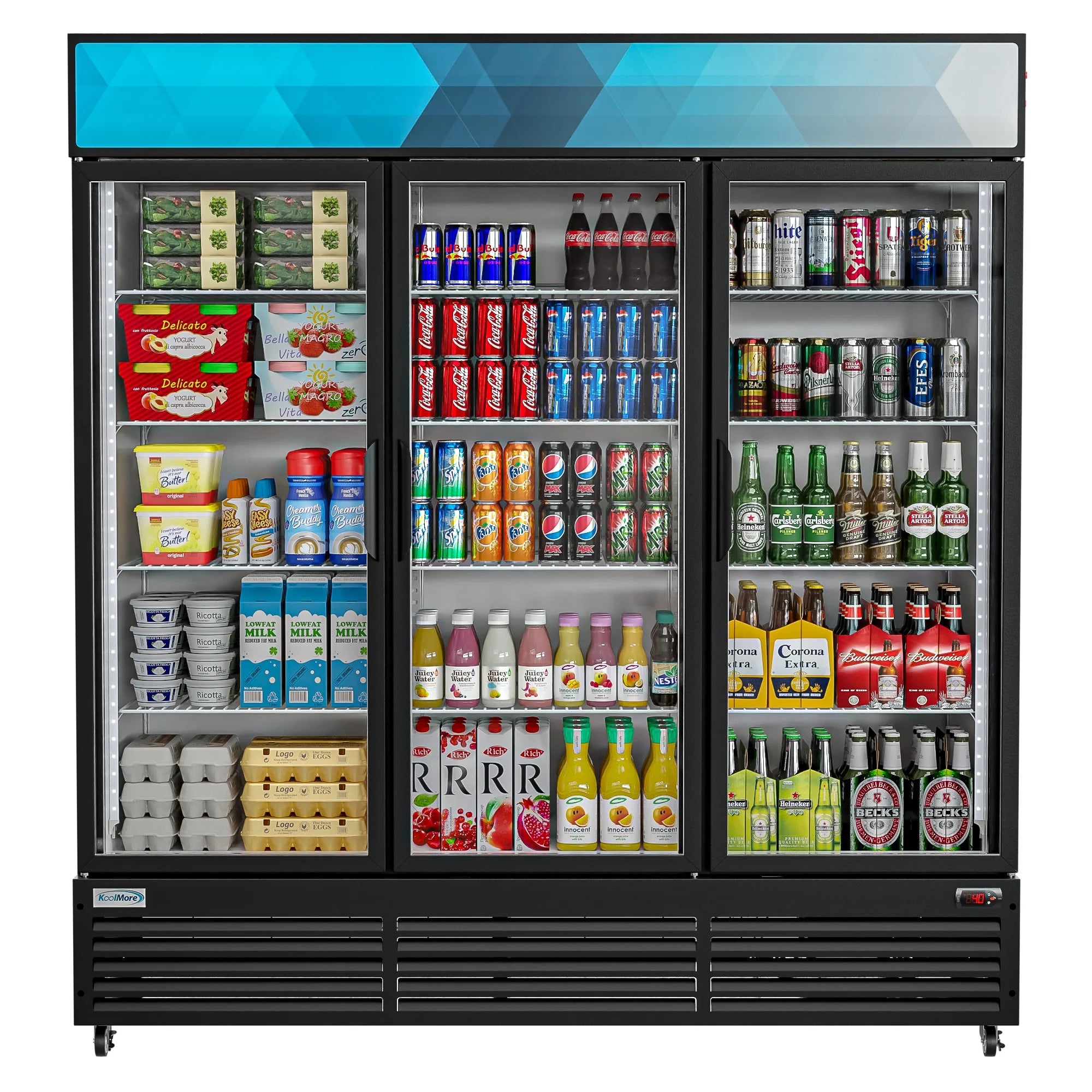 Koolmore MDR-3GD-63C | 71" Wide 3 Glass Door Merchandiser Refrigerator