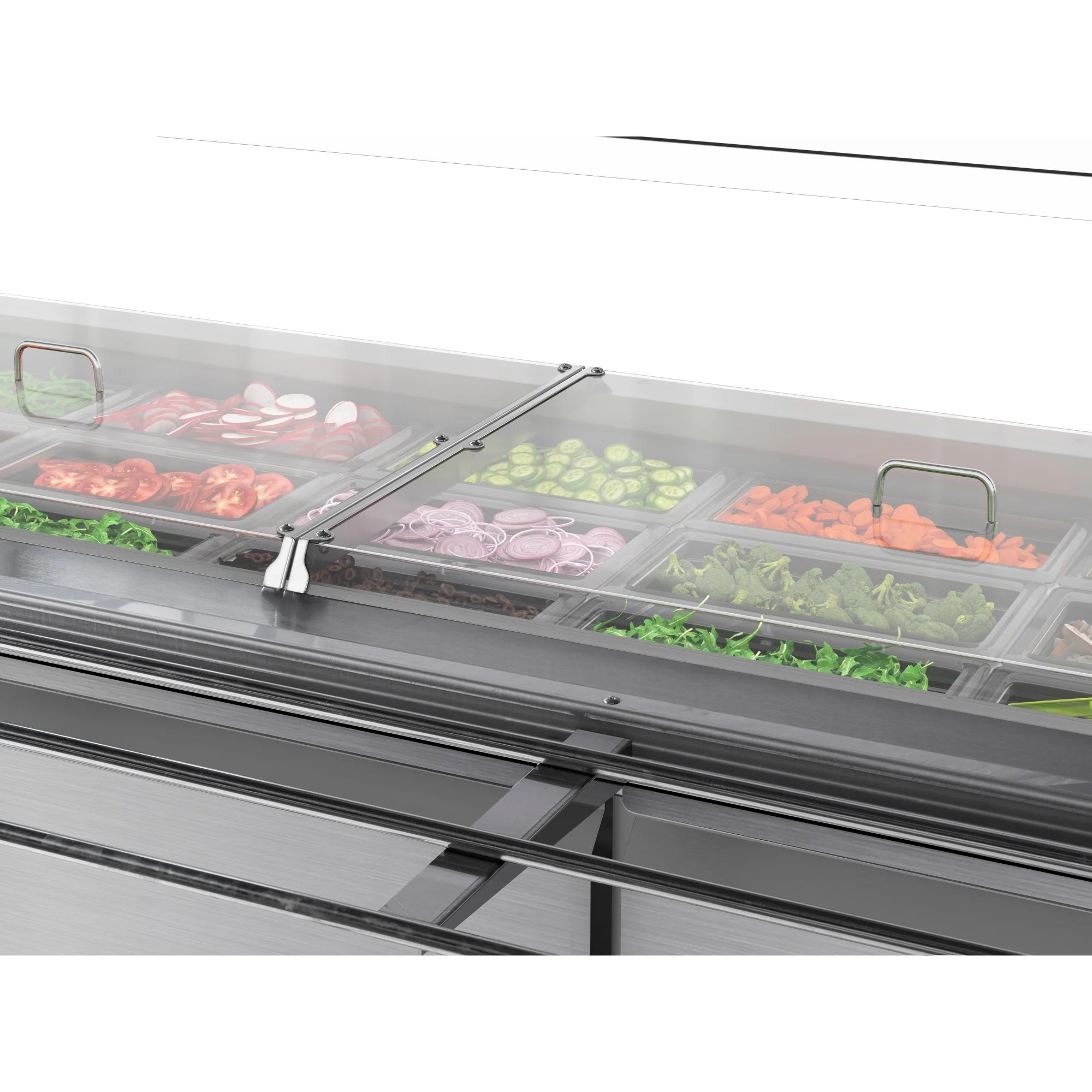 Koolmore KM-RBT-72CSFG | 72" Wide 15 Pan Prep Table w/ Sneeze Guard