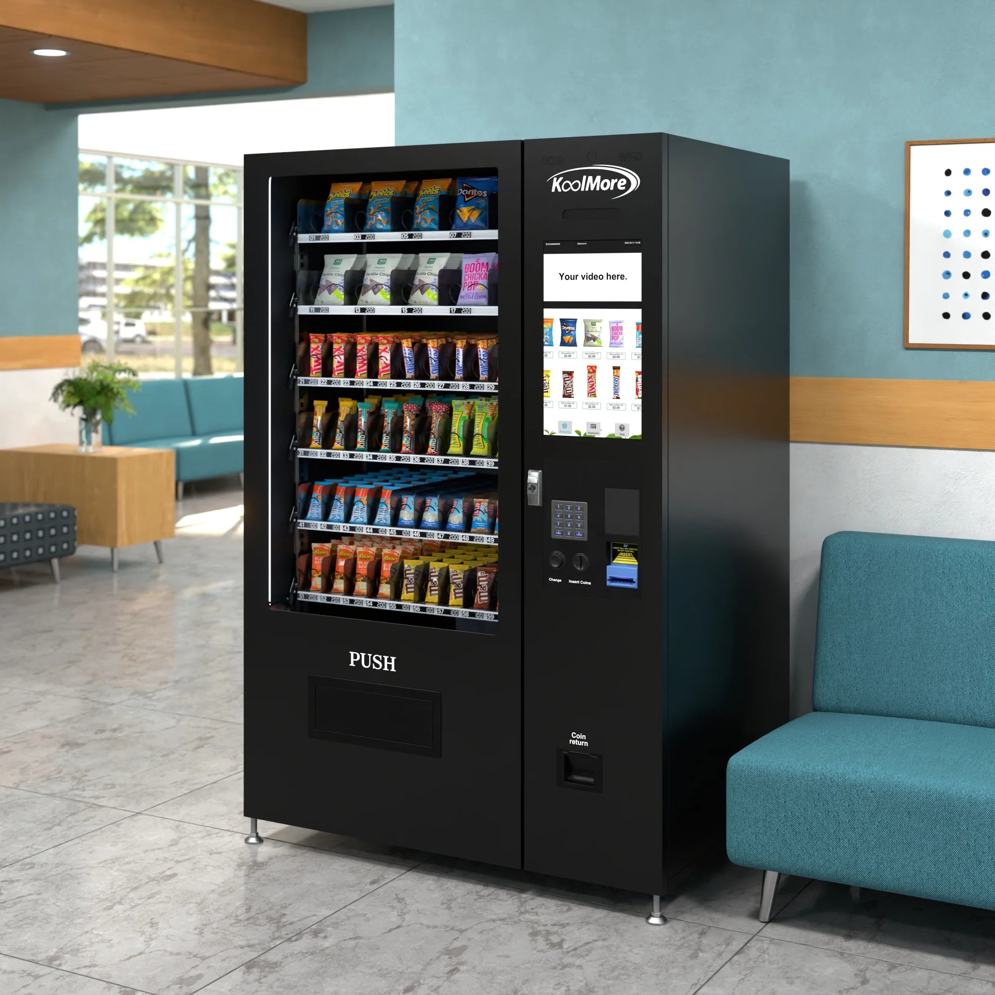 Koolmore Touch Screen 60 Slots Non-Refrigerated Vending Machine w/ Coin/Bill Acceptor
