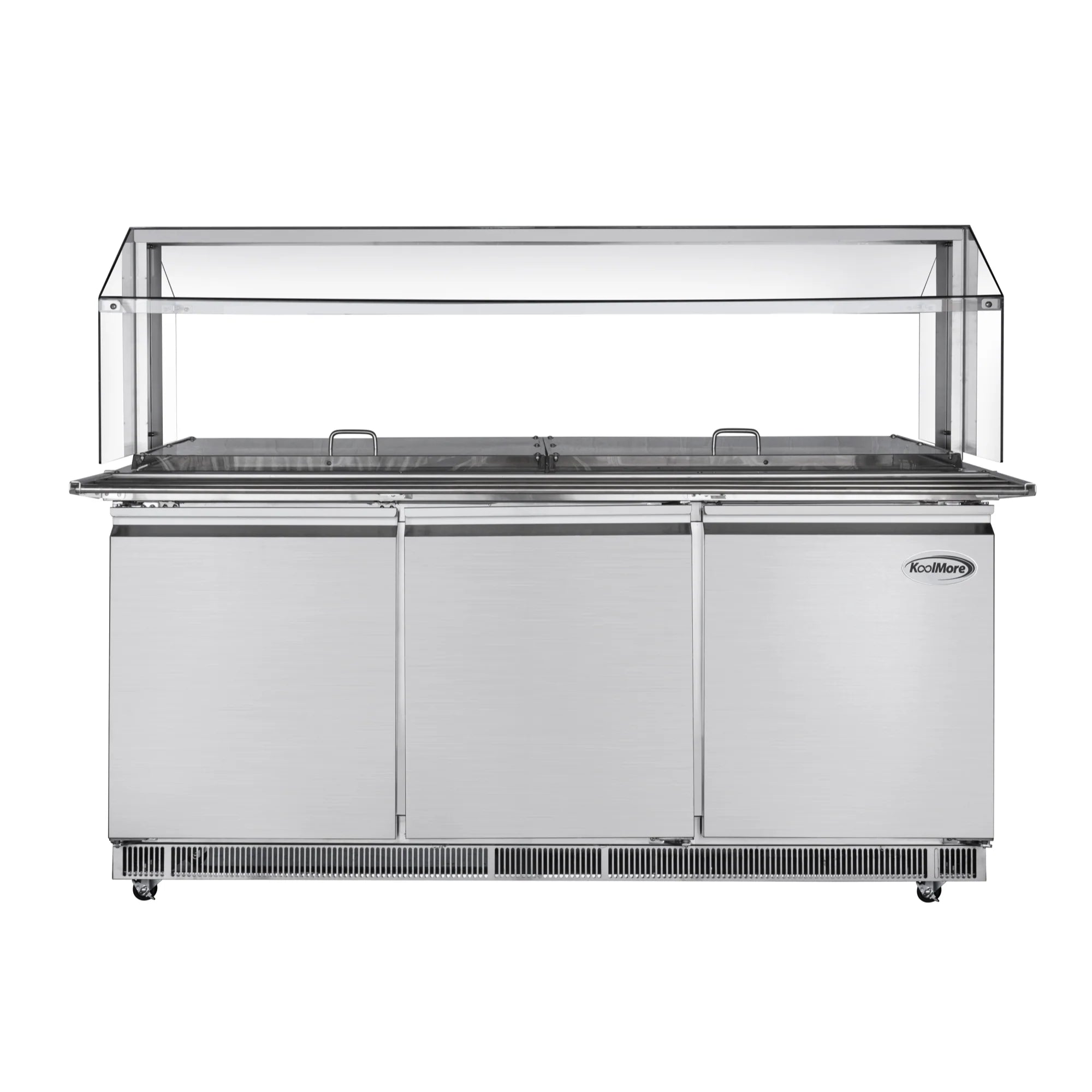 Koolmore KM-RBT-72CSFG | 72" Wide 15 Pan Prep Table w/ Sneeze Guard