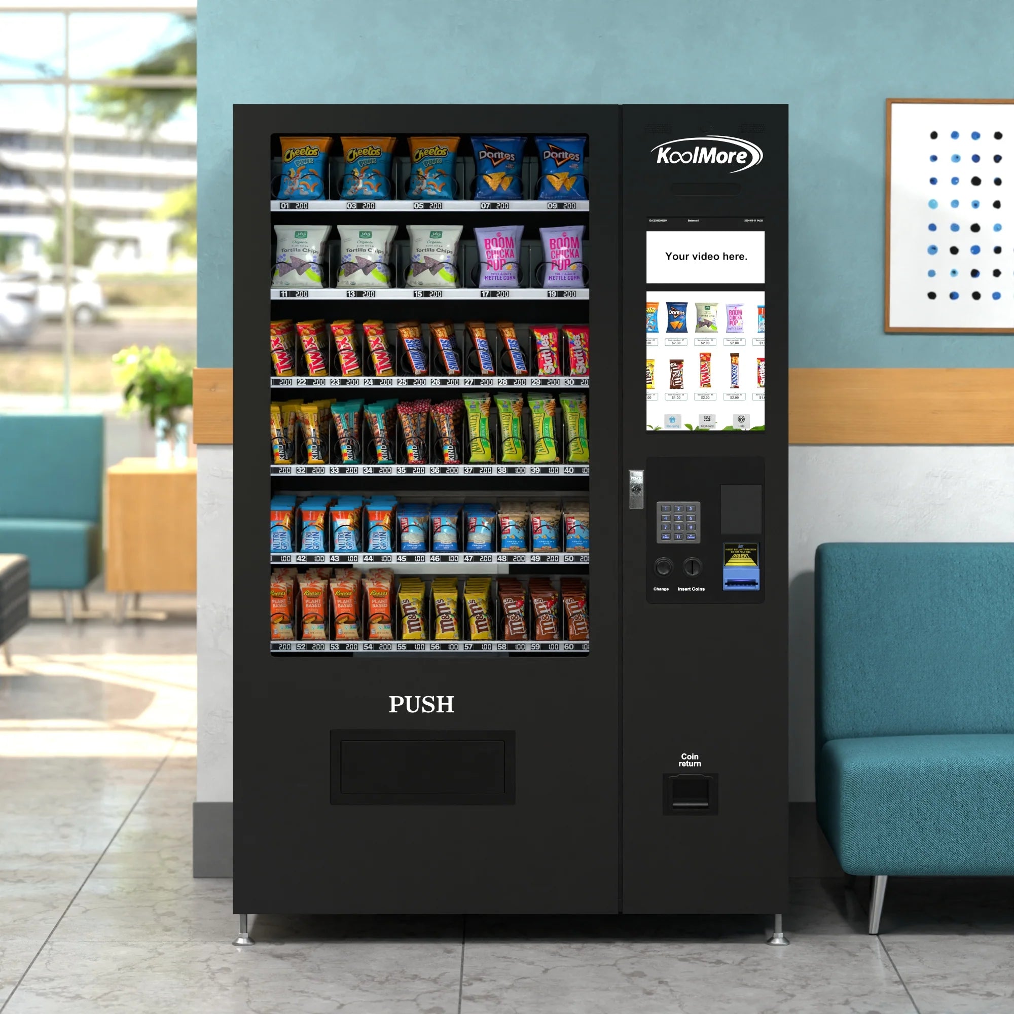 Koolmore Touch Screen 60 Slots Non-Refrigerated Vending Machine w/ Coin/Bill Acceptor