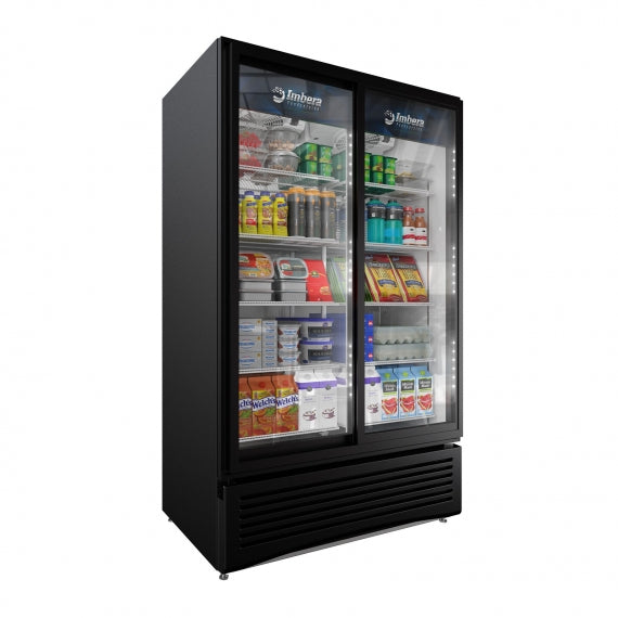 Imbera VRD37 HC BW SD | 47" Wide 2 Sliding Door Black Bottom Mount Merchandiser Refrigerator