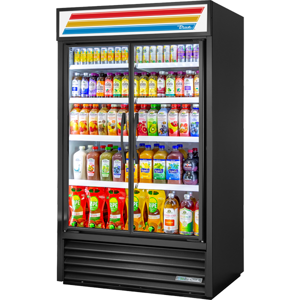 True TVM-48-HC~VM01 | 47" Wide 2 Swing Door Black Merchandiser Refrigerator