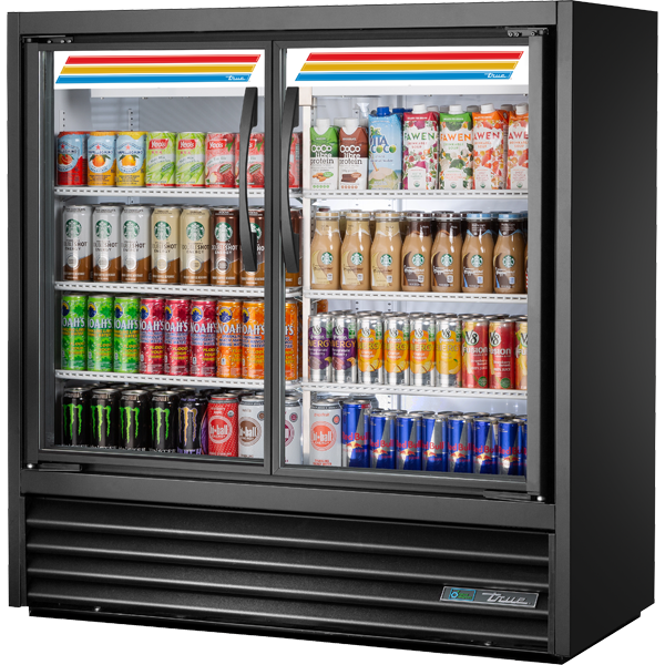 True TVM-48SL-48-HC~VM01 | 47" Wide 2 Swing Door Black Merchandiser Refrigerator
