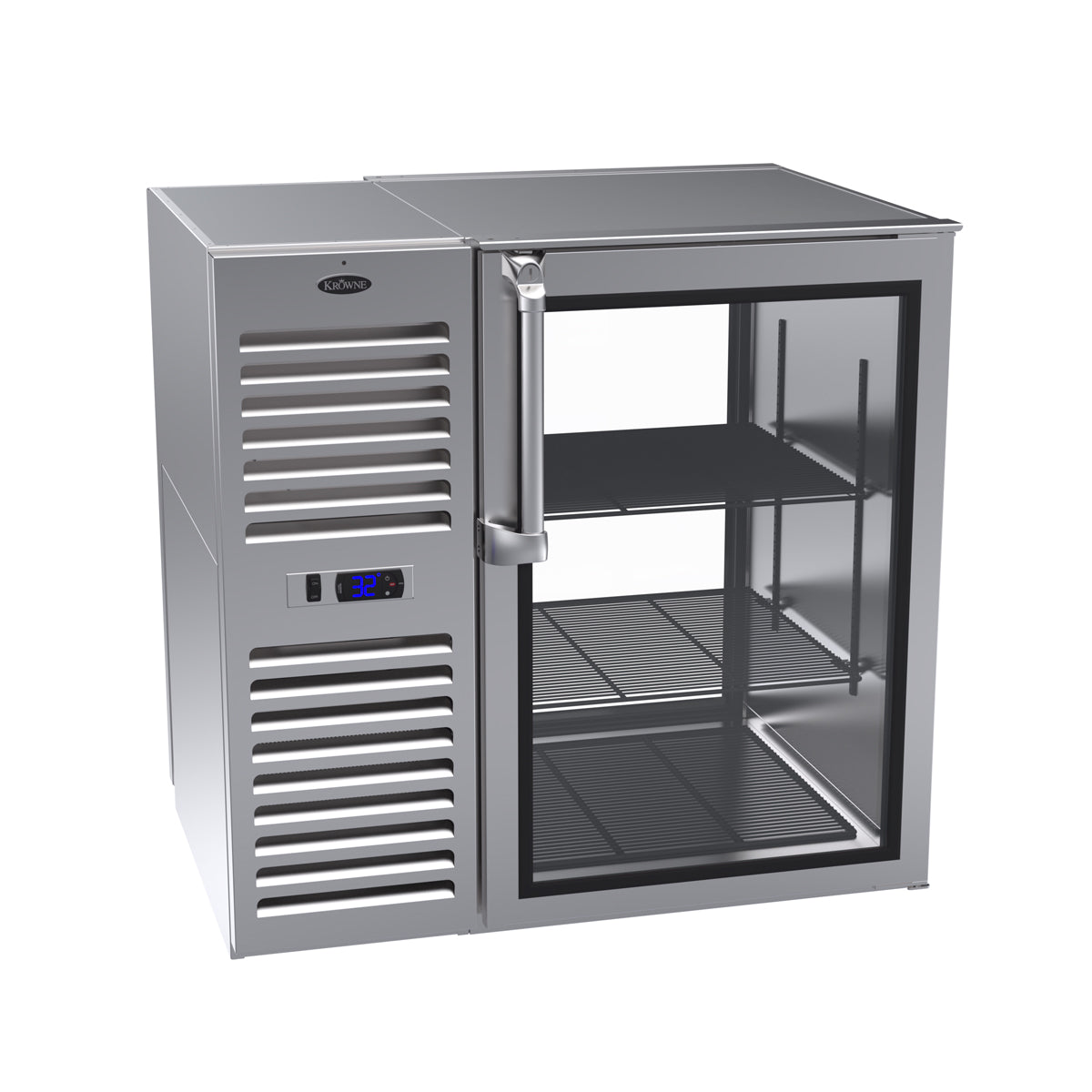 Krowne | 36" Wide 2 Glass Door Self Contained Stainless Steel Pass-Thru Back Bar