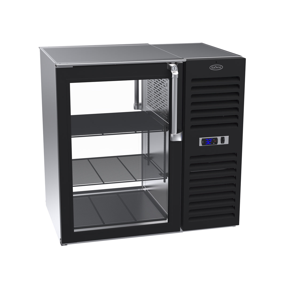 Krowne | 36" Wide 2 Glass Door Self Contained Black Pass-Thru Back Bar
