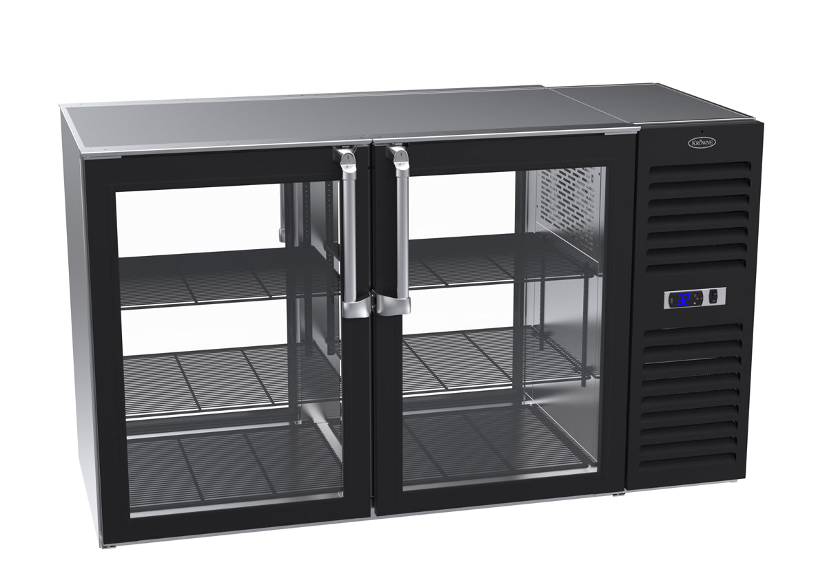 Krowne | 60" Wide 4 Glass Door Self Contained Black Pass-Thru Back Bar