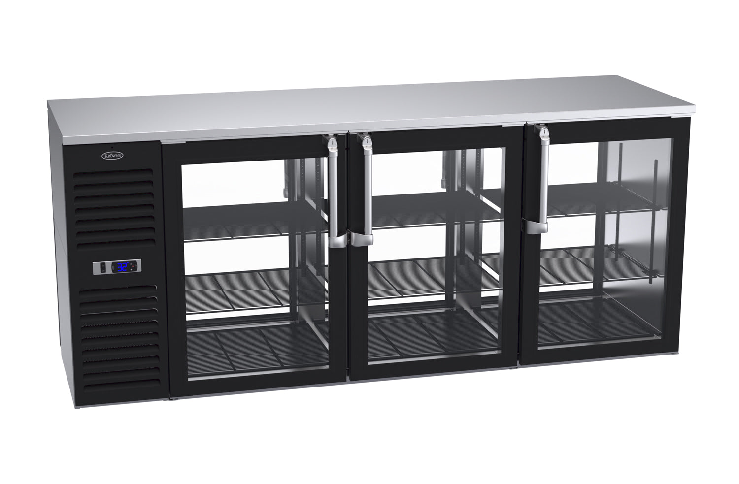 Krowne | 84" Wide 6 Glass Door Self Contained Black Pass-Thru Back Bar