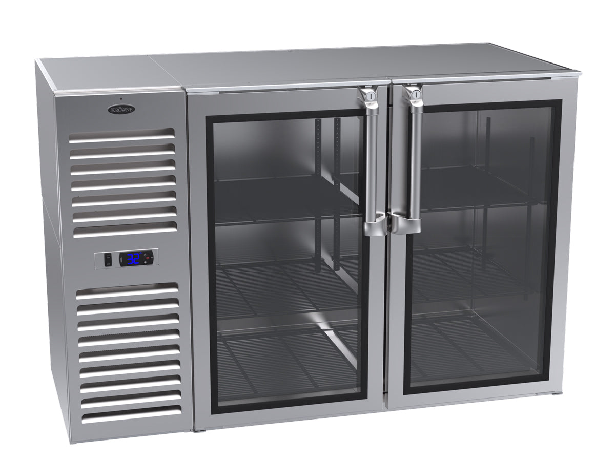 Krowne | 52" Wide Narrow 2 Glass Door Self Contained Stainless Steel Reach-In Back Bar