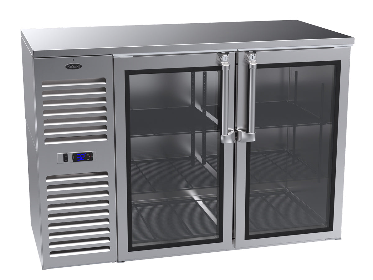 Krowne | 52" Wide Narrow 2 Glass Door Self Contained Stainless Steel Reach-In Back Bar