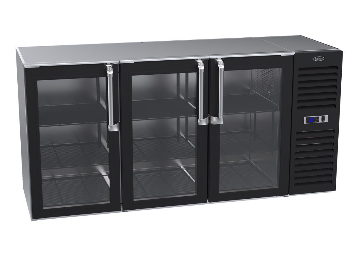 Krowne | 72" Wide Narrow 3 Glass Door Self Contained Black Reach-In Back Bar