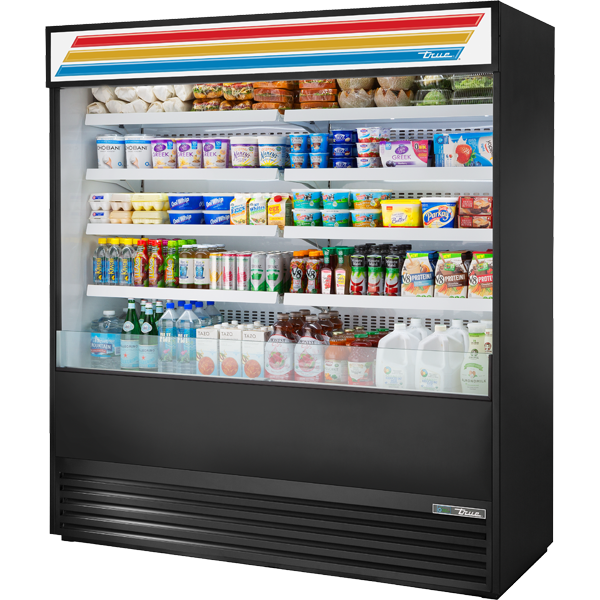 True TOAM-72-HC~TSL01 | 72" Wide Open Air Black Merchandiser Refrigerator