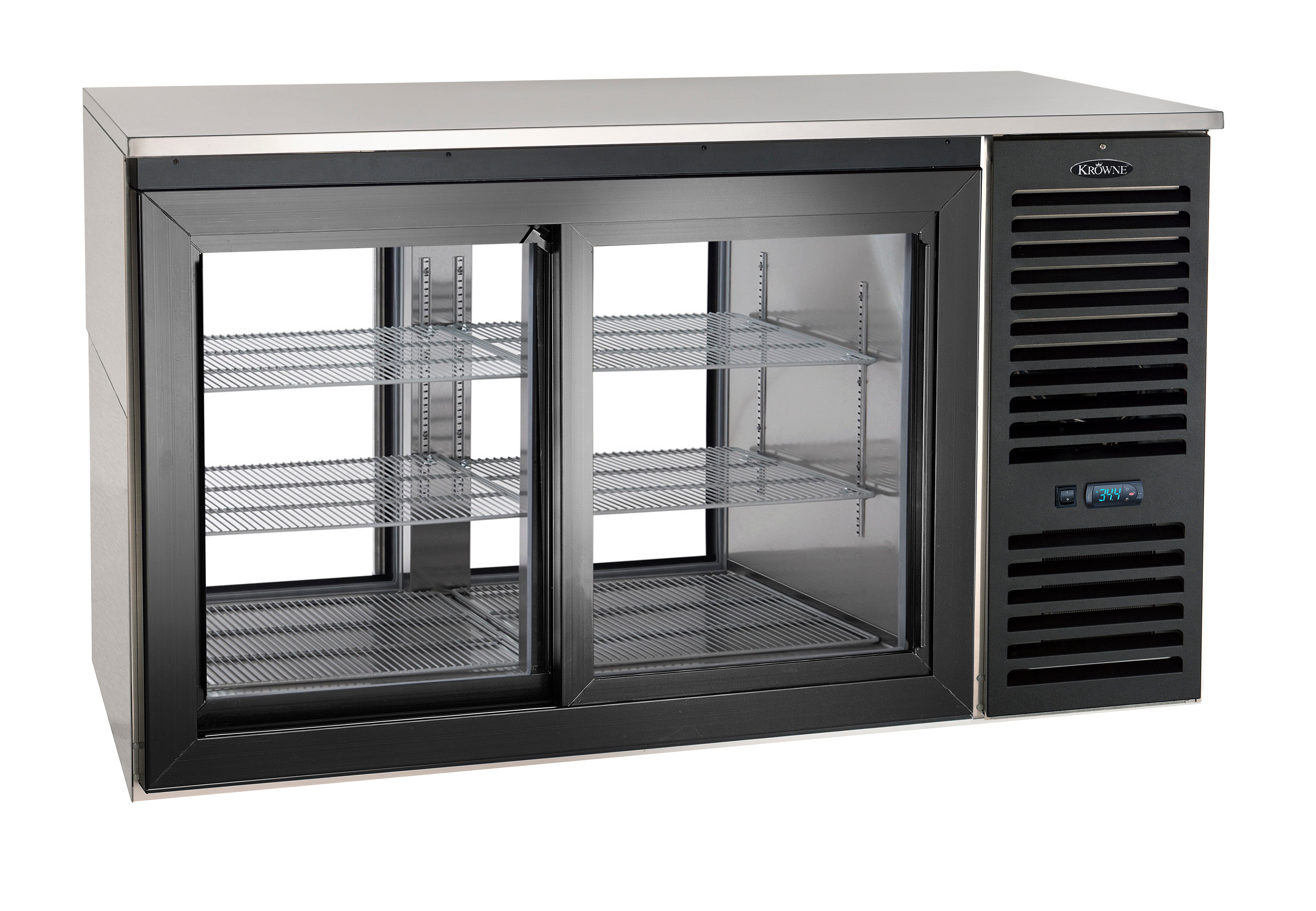 Krowne | 72" Wide Sliding Glass Door Black Pass-Thru Back Bar