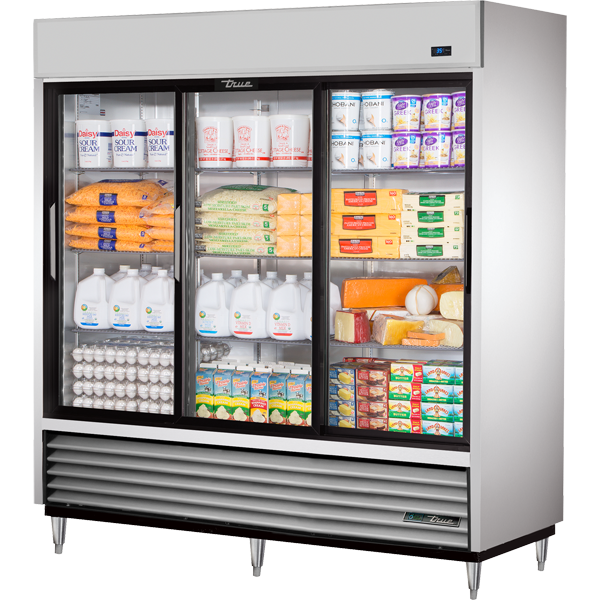 True | 78" Wide 3 Sliding Door Bottom Mount Reach-In Refrigerator