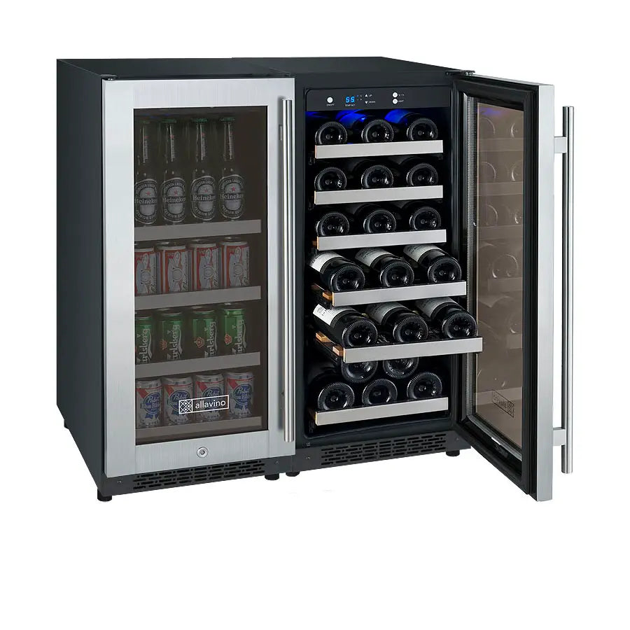 Allavino | 30" Wide Stainless Steel FlexCount II Tru-Vino 88 Can/30 Bottle Beverage & Wine Fridge