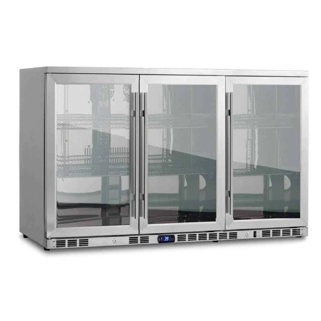 KingsBottle KBU328M | 53" Wide 3 Glass Door Stainless Steel 324 Can/190 Bottle Beverage Refrigerator