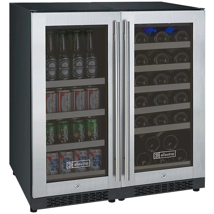 Allavino | 30" Wide Stainless Steel FlexCount II Tru-Vino 88 Can/30 Bottle Beverage & Wine Fridge