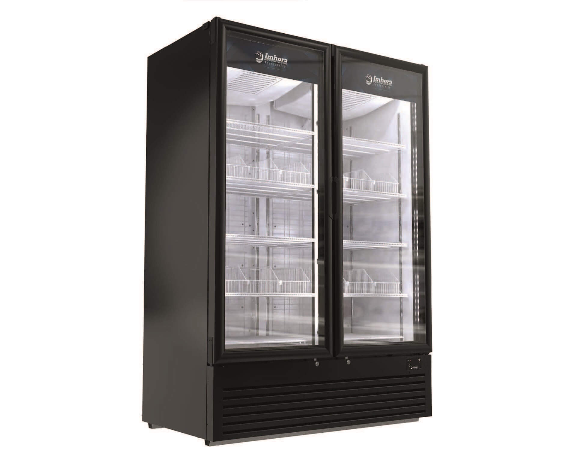 Imbera VFD43 HC BW | 54" Wide 2 Swing Door Black Bottom Mount Merchandiser Freezer