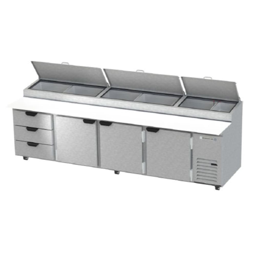 Beverage Air DPD119HC-3 | 119" Wide 3 Drawer Pizza Prep Table