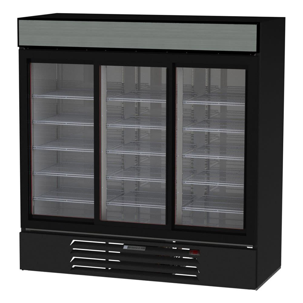 Beverage Air MMR66HC-1-B | 75" Wide 3 Sliding Door Black Merchandiser Refrigerator MarketMax Series