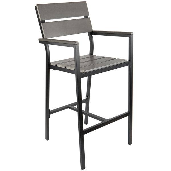 BFM Seating Seaside Aluminum Outdoor / Indoor Synthetic Teak Bar Height Barstool