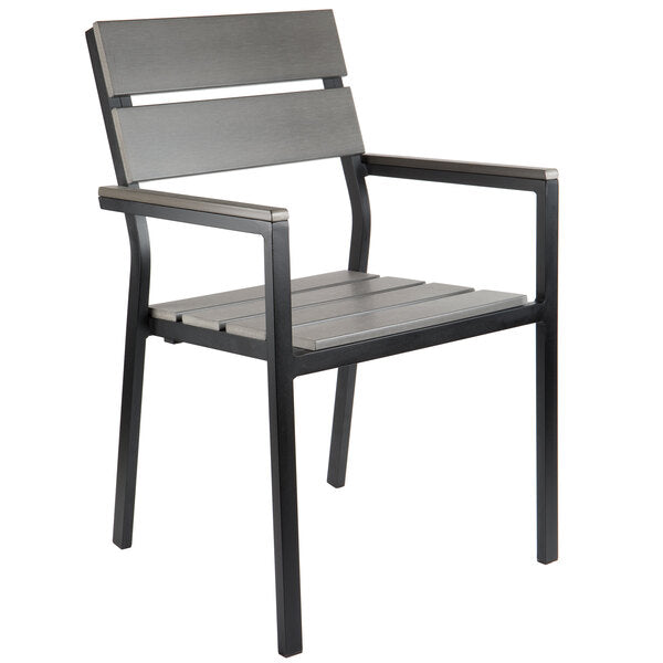 BFM Seating Seaside Aluminum Outdoor / Indoor Synthetic Teak Stackable Chair