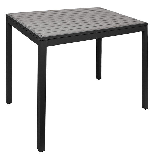 BFM Seating Seaside Metal Bolt-Down Table with Gray Synthetic Teak Top