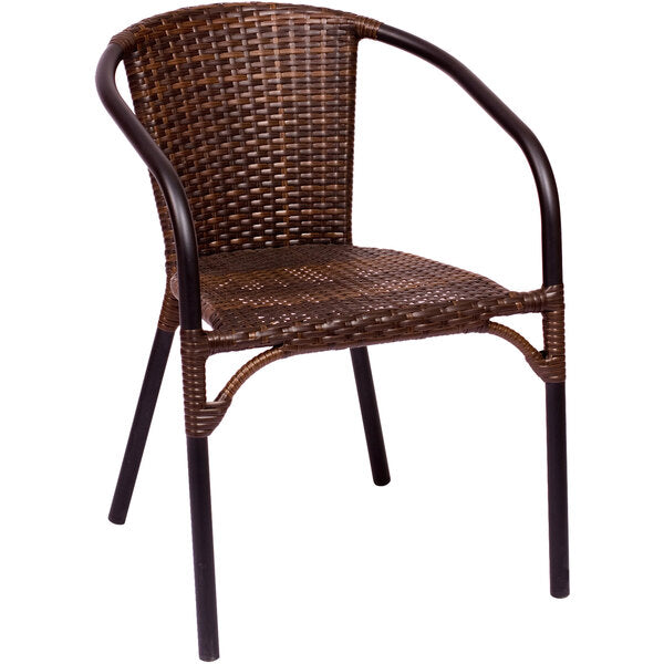 BFM Seating Marina Brown Outdoor / Indoor Synthetic Wicker Stackable Arm Chair