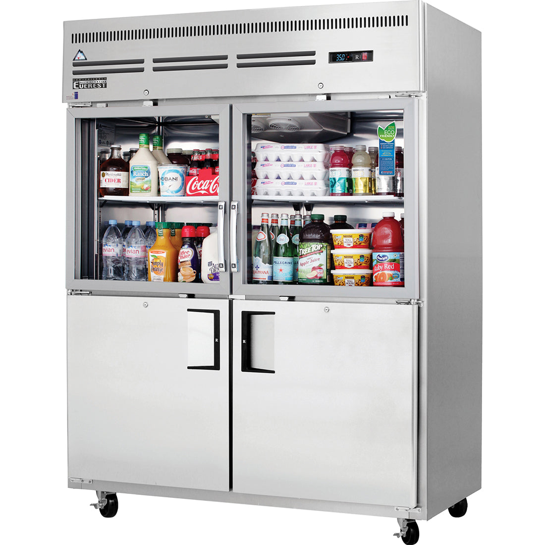 Everest EGSWH4 | 59" Wide 2 Glass/2 Solid Door Top Mount Reach-In Refrigerator