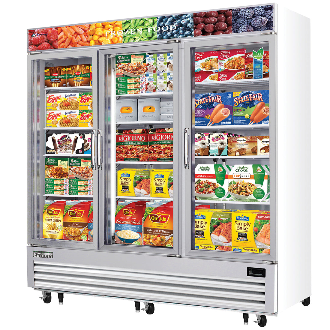 Everest | 75" Wide 3 Swing Door Bottom Mount Merchandiser Freezer