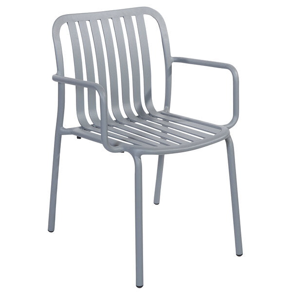 BFM Seating Key West Vertical Slat Powder-Coated Aluminum Stackable Outdoor / Indoor Arm Chair