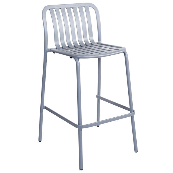 BFM Seating Key West Vertical Slat Powder-Coated Aluminum Stackable Outdoor / Indoor Bar Height Barstool