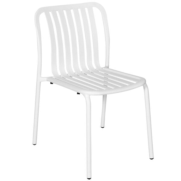 BFM Seating Key West Vertical Slat Powder-Coated Aluminum Stackable Outdoor / Indoor Side Chair