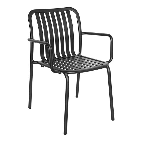 BFM Seating Key West Vertical Slat Powder-Coated Aluminum Stackable Outdoor / Indoor Arm Chair