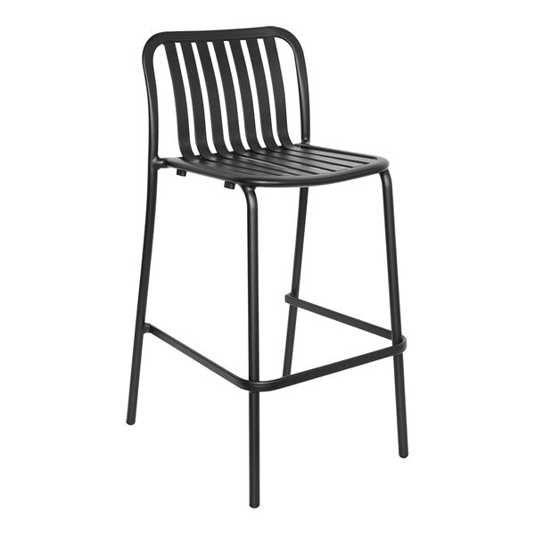 BFM Seating Key West Vertical Slat Powder-Coated Aluminum Stackable Outdoor / Indoor Bar Height Barstool