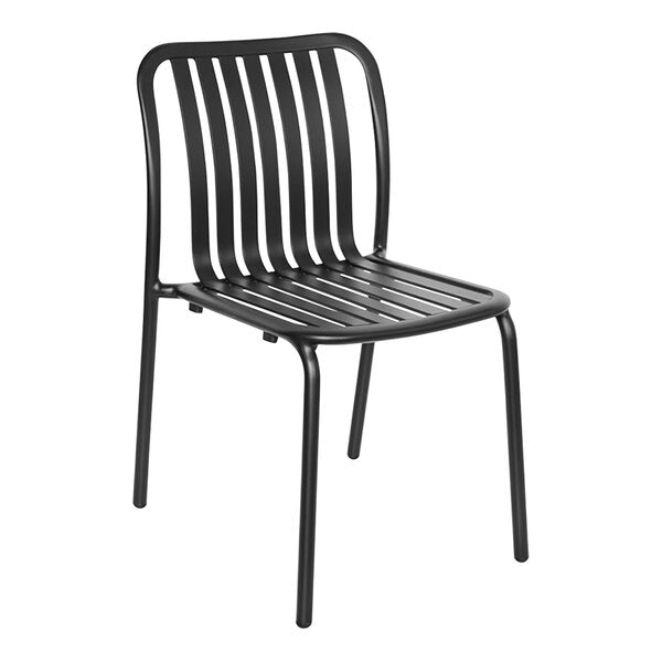 BFM Seating Key West Vertical Slat Powder-Coated Aluminum Stackable Outdoor / Indoor Side Chair