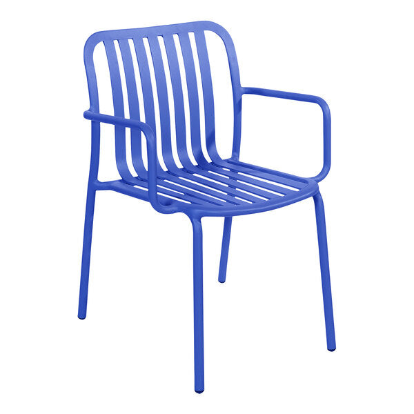 BFM Seating Key West Vertical Slat Powder-Coated Aluminum Stackable Outdoor / Indoor Arm Chair