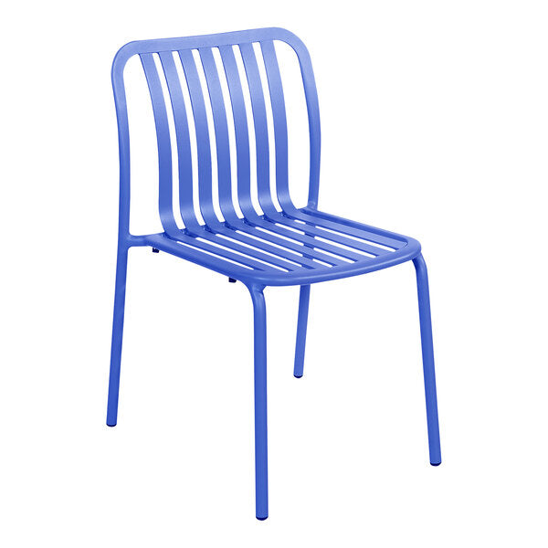 BFM Seating Key West Vertical Slat Powder-Coated Aluminum Stackable Outdoor / Indoor Side Chair