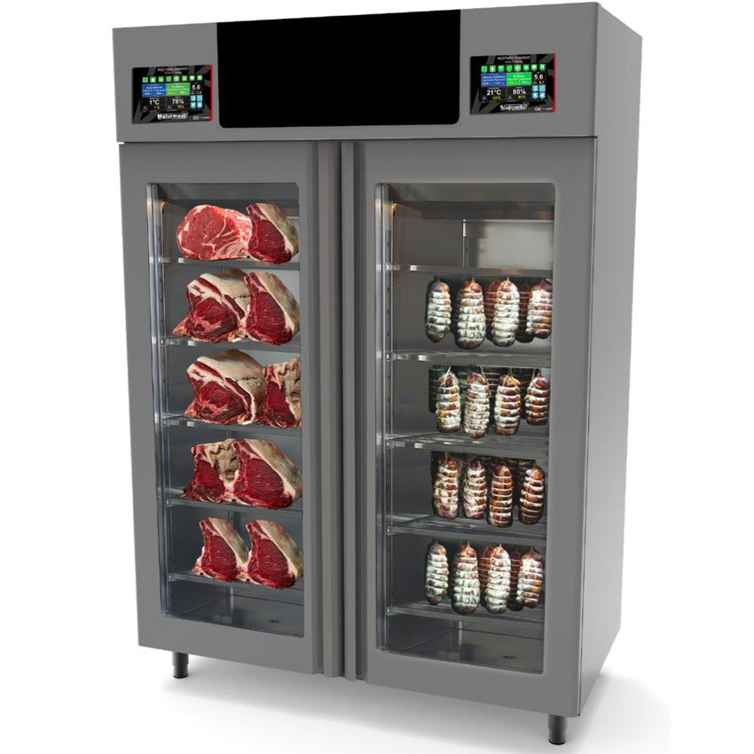 Omcan 44989 | 58" Wide Stagionello & MatureMeat Combo Meat Curing Cabinet w/ ClimaTouch & Fumotic