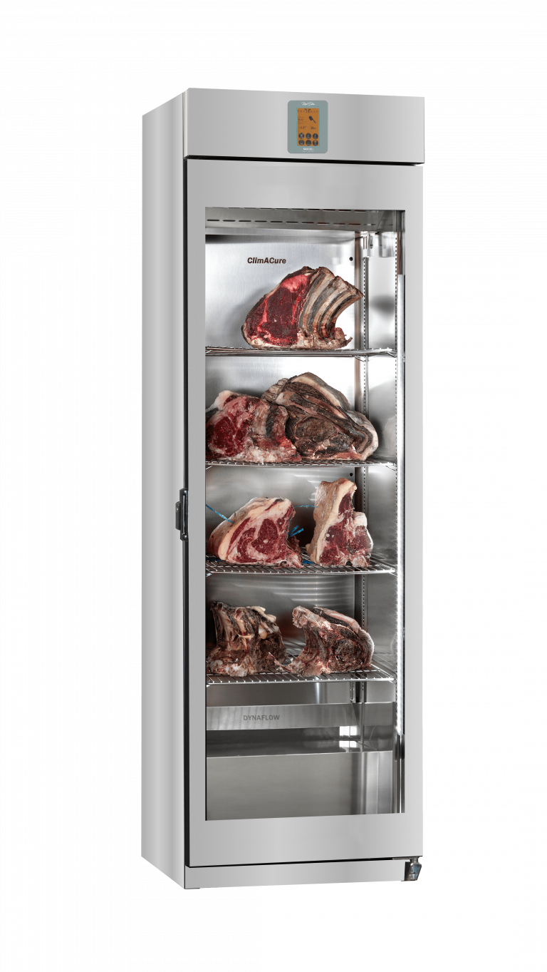 Omcan 47117 | 24" Wide 176 lbs Capacity Slim Glass Primeat 2.0 Meat Edition Preserving and Dry Aging Cabinet