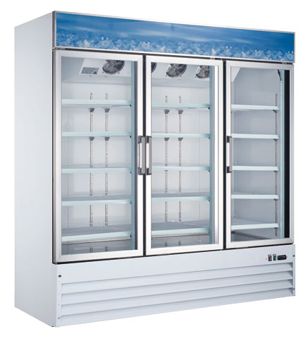 Omcan 50087 | 80" Wide 3 Swing Door Bottom Mount Merchandiser Freezer