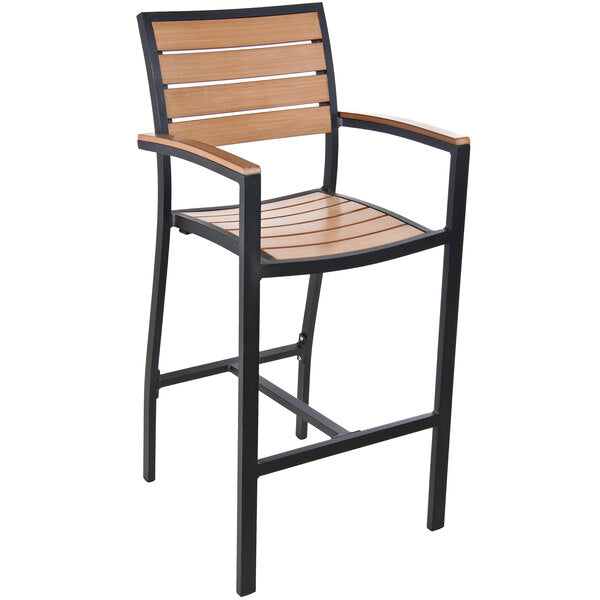 BFM Seating Largo Aluminum Outdoor / Indoor Synthetic Teak Bar Height Barstool