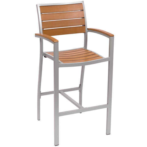 BFM Seating Largo Aluminum Outdoor / Indoor Synthetic Teak Bar Height Barstool